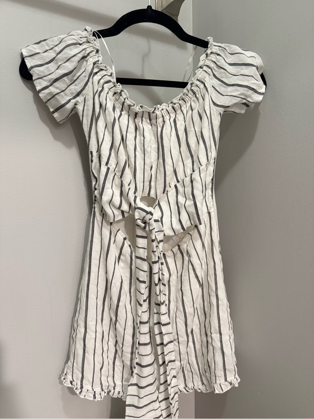 mahina White and Black Striped Off-Shoulder Tie-Front Tunic